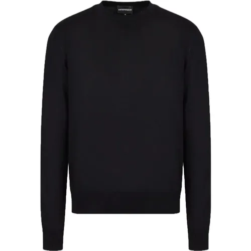 Navy Blue Wool Sweater with Logo Lettering , male, Sizes: M, 2XL - Emporio Armani - Modalova