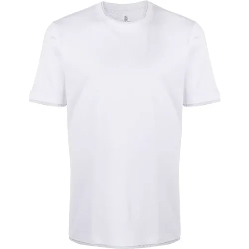 Weiße T-Shirts und Polos,Klassisches Weißes Baumwoll-T-Shirt für Männer - BRUNELLO CUCINELLI - Modalova