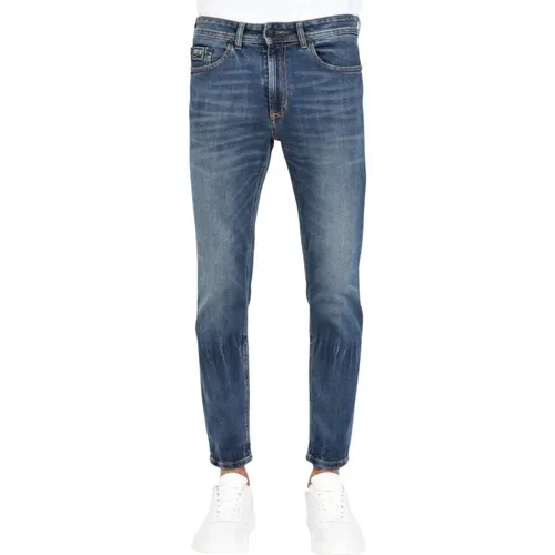 Blaue Skinny Jeans V-Emblem Casual,Blaue Denim Jeans Reißverschluss Knopfverschluss - Versace Jeans Couture - Modalova