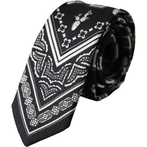 Ties, male, , Size: ONE SIZE Silk Adjustable Tie with Logo Details - Dolce & Gabbana - Modalova