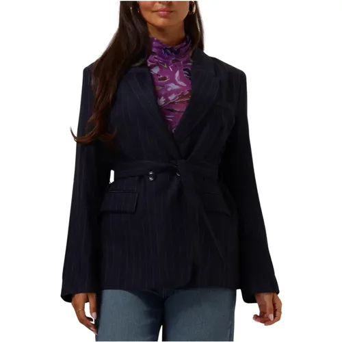 Mitternachtsblauer Gestreifter Blazer , Damen, Größe: L - Pom Amsterdam - Modalova