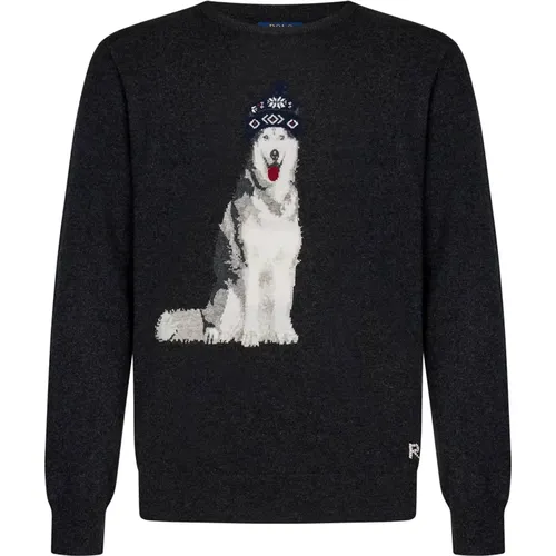 Cashmere Knitwear, male, , Size: M Grey Husky Dog Cashmere Sweater - Polo Ralph Lauren - Modalova