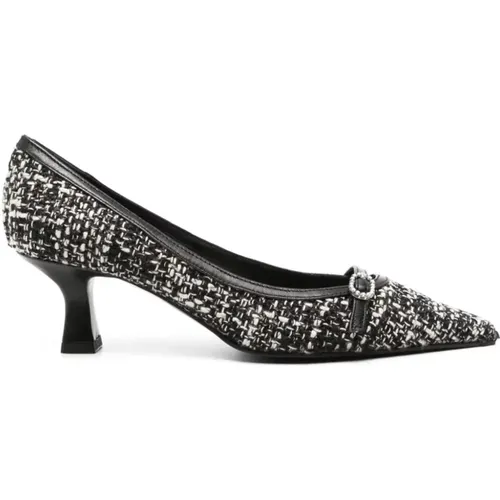 Schwarze Tweed Jessy Pumps mit Absatz , Damen, Größe: 37 1/2 EU - Roberto Festa - Modalova