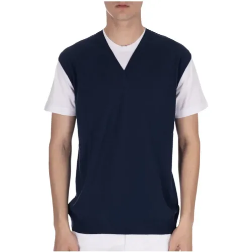 V-Ausschnitt Jersey T-Shirt mit Rippenbund , Herren, Größe: S - Daniele Fiesoli - Modalova