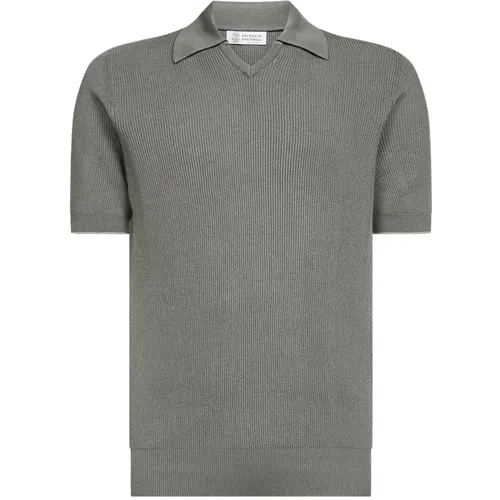 Polo Shirts, male, , Size: XL Cotton English Rib Knit Polo - BRUNELLO CUCINELLI - Modalova