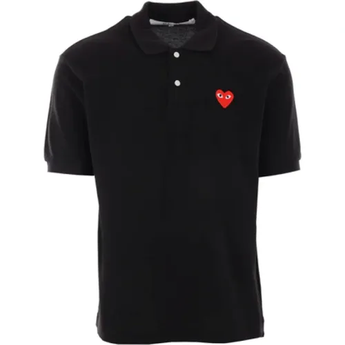 Schwarzes Polo-Shirt mit Herzlogo , Herren, Größe: L - Comme des Garçons Play - Modalova