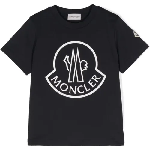 Blau Logo Print Baumwoll T-shirt - Moncler - Modalova