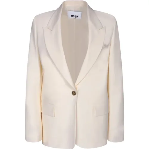 Blazers, female, , Size: S Single-breasted Wool Jacket with Notched Lapels - Msgm - Modalova