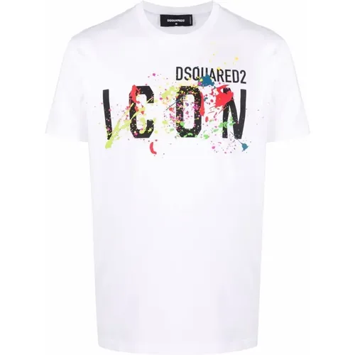 Painted Logo Print Tee , male, Sizes: 2XL - Dsquared2 - Modalova