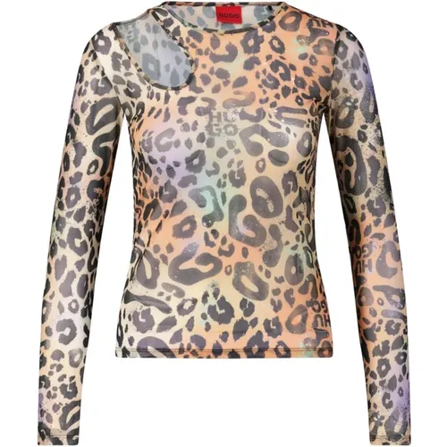 Transparent Leo Print Long Sleeve Shirt , female, Sizes: XS - Hugo Boss - Modalova