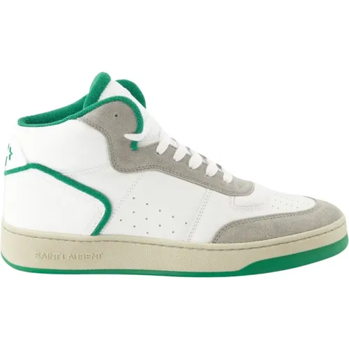 Weiße Ledersneakers mit Grünem Stoff - Saint Laurent - Modalova