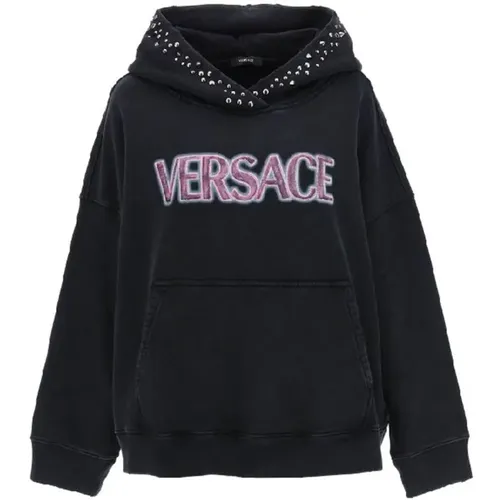 Hoodies, female, , Size: 2XS Cotton Logo Sweatshirt - Versace - Modalova