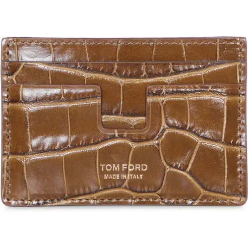 Wallets & Cardholders, male, , Size: ONE SIZE Luxury Crocodile Leather Card Holder - Tom Ford - Modalova