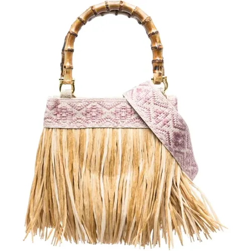 Straw Fringe Geometric Embroidery Bag , female, Sizes: ONE SIZE - La Milanesa - Modalova