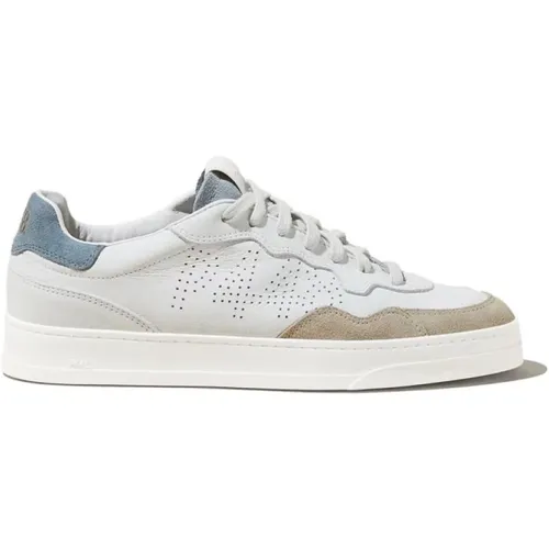 Sneakers, male, , Size: 8 US White Sneakers with Beige Toe and Blue Heel - P448 - Modalova