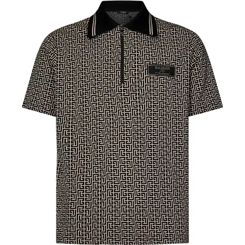 Beige Jacquard Monogram Polo Shirt , male, Sizes: M - Balmain - Modalova