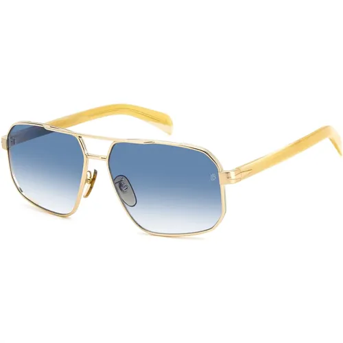 Sunglasses, male, , Size: 61 MM Striped Beige Gold/Blue Shaded Sunglasses - Eyewear by David Beckham - Modalova