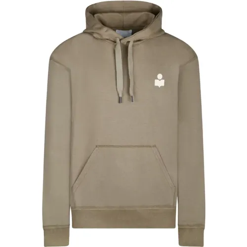 Hoodies, male, , Size: S Khaki Drawstring Hoodie with Appliqué Logo - Isabel marant - Modalova