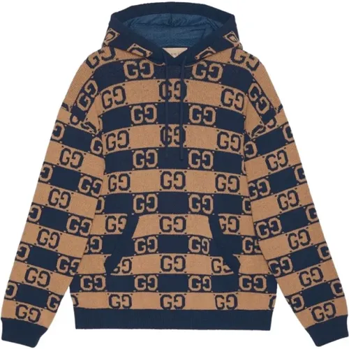 Hoodies, male, , Size: L Supreme GG intarsia-knit hoodie - Gucci - Modalova