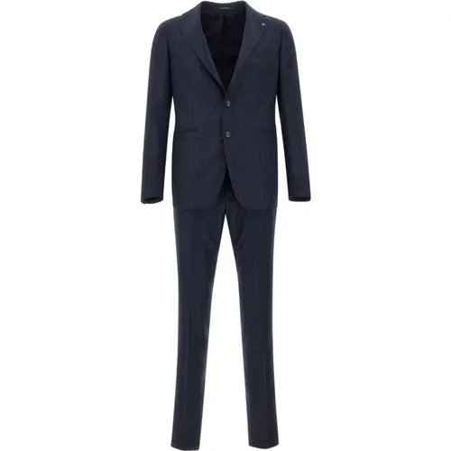 Single Breasted Suits, male, , Size: L Navy Pinstripe Two-Piece Suit - Tagliatore - Modalova