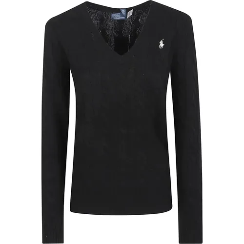 V-neck Knitwear, female, , Size: M Cable Knit V-Neck Sweater - Polo Ralph Lauren - Modalova