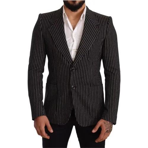 Blazers, male, , Size: M Striped Linen Blazer Slim Fit - Dolce & Gabbana - Modalova