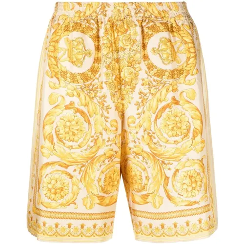 Casual Shorts, male, , Size: L Barocco Print Silk Shorts Wide Leg - Versace - Modalova