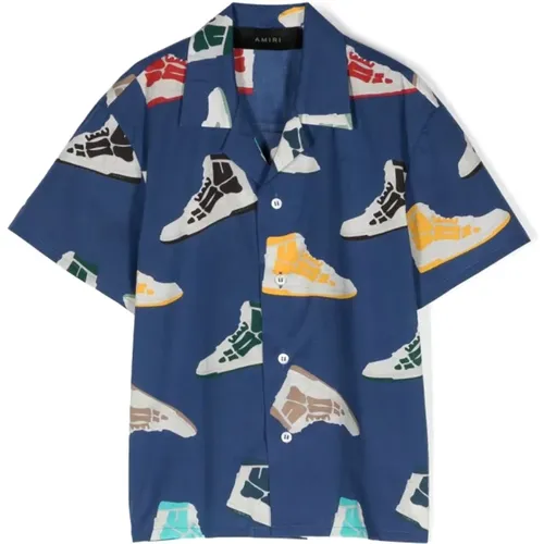 Blaues Baumwoll-Bowlinghemd mit Skel Sneaker-Print - Amiri - Modalova