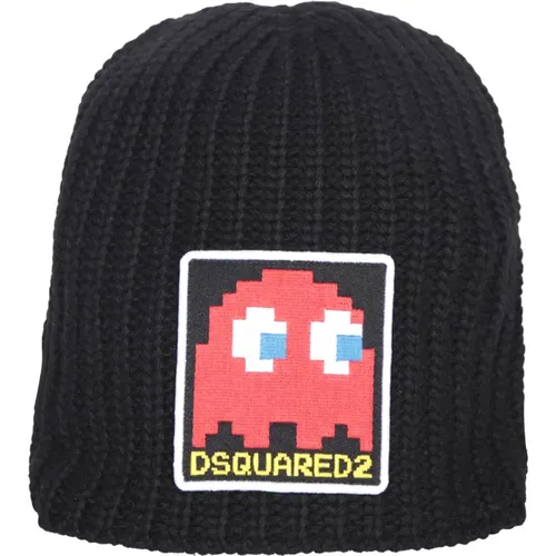 Beanies, male, , Size: ONE SIZE Pac-Man Knitted Logo Patch Sweater - Dsquared2 - Modalova