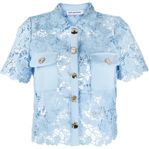 Lace Shirt with Diamanté Buttons , female, Sizes: S - Self Portrait - Modalova