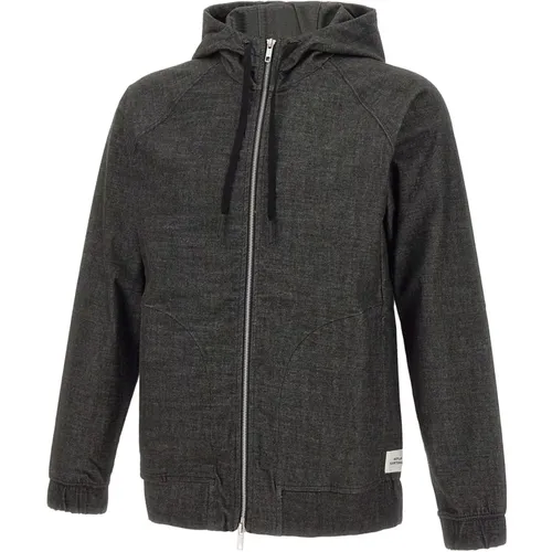 Zip-throughs, male, , Size: S Black Denim Hooded Sweatshirt - Replay - Modalova