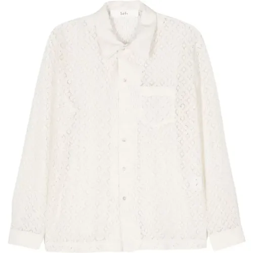 Cream Cotton Shirt with Chantilly Lace , male, Sizes: M, L - Séfr - Modalova