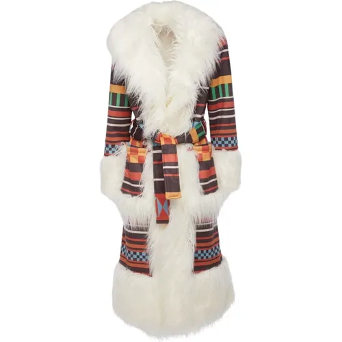 Long Coat with White Faux Fur , female, Sizes: XS - Stella Jean - Modalova