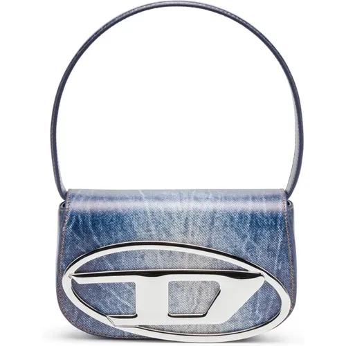 Iconic shoulder bag in denim-print leather , female, Sizes: ONE SIZE - Diesel - Modalova