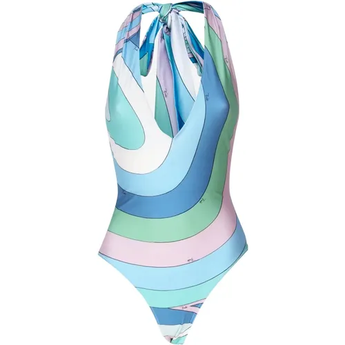 Iris Print Swimsuit with Crossed Straps , female, Sizes: S - EMILIO PUCCI - Modalova