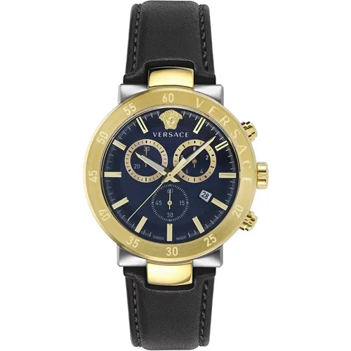 Watches, male, , Size: ONE SIZE Chronograph Urban Mystique Leather Watch - Versace - Modalova