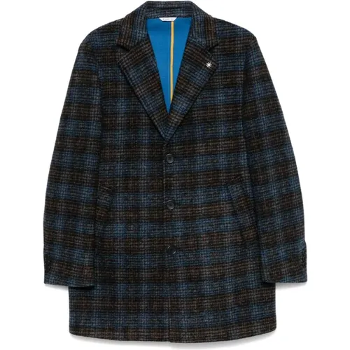 Checkered Coat with Brooch Detail , male, Sizes: M - Manuel Ritz - Modalova