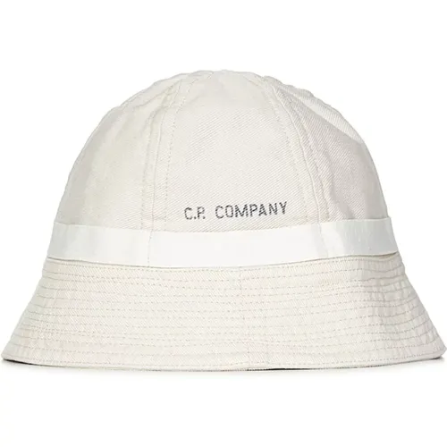 Weißer Baumwoll-Canvas-Bucket-Hut mit Logo-Print , Herren, Größe: L - C.P. Company - Modalova
