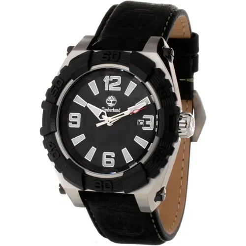 Schwarze Lederuhr Quarz Analog Edelstahl - Timberland - Modalova