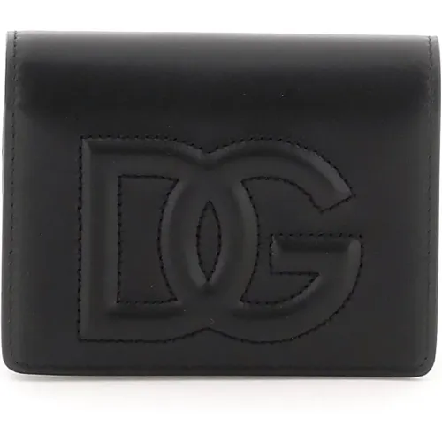 Geprägte Logo Bifold Leder Geldbörse , Damen, Größe: ONE Size - Dolce & Gabbana - Modalova