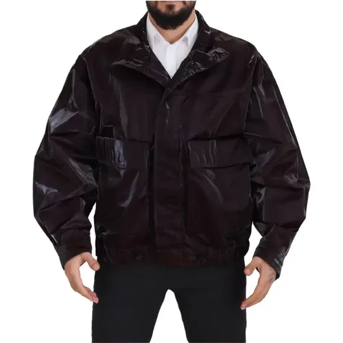 Light Jackets, male, , Size: L Bordeaux Nylon Collared Jacket - Dolce & Gabbana - Modalova