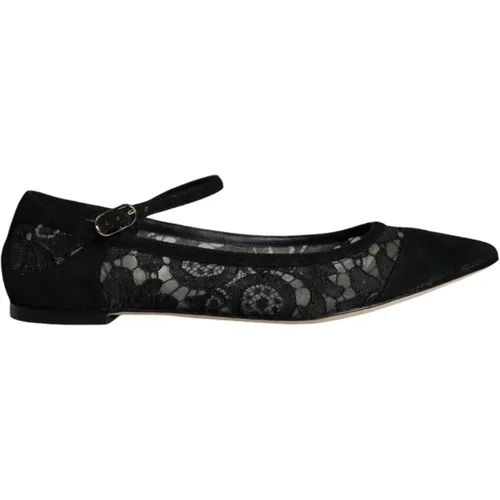 Schwarze Spitzenballerinas mit Ledersohle - Dolce & Gabbana - Modalova