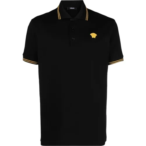 Schwarzes Polo-Shirt Greca-Detail Medusa , Herren, Größe: 2XL - Versace - Modalova