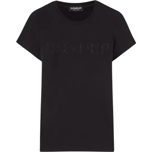 Slim Jersey T-Shirt mit Strass-Logo , Damen, Größe: M - Dondup - Modalova