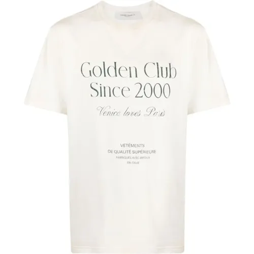 Distressed Slogan Print Crew Neck T-shirt , male, Sizes: M - Golden Goose - Modalova