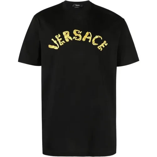 T-Shirts, male, , Size: S Embroidered Logo T-shirts and Polos - Versace - Modalova