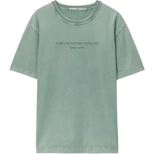 Embroidered Logo Cotton T-Shirt , female, Sizes: M, S - alexander wang - Modalova