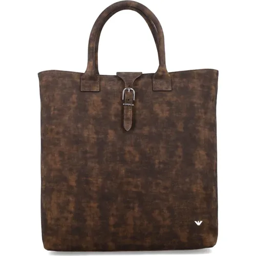 Tote Bags, male, , Size: ONE SIZE Vintage-effect Suede Shopper Bag - Emporio Armani - Modalova