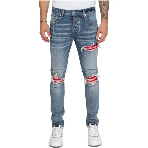 Red Ripped Biker Jeans , male, Sizes: W31, W32, W28, W29, W30, W33, W36, W34 - My Brand - Modalova