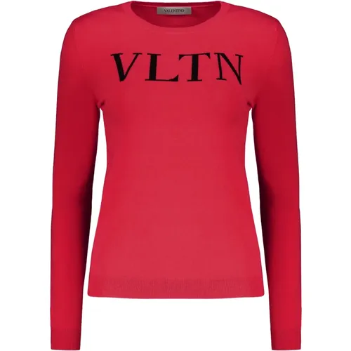 Gerippter Crew-Neck-Pullover mit Logodetail , Damen, Größe: M - Valentino - Modalova